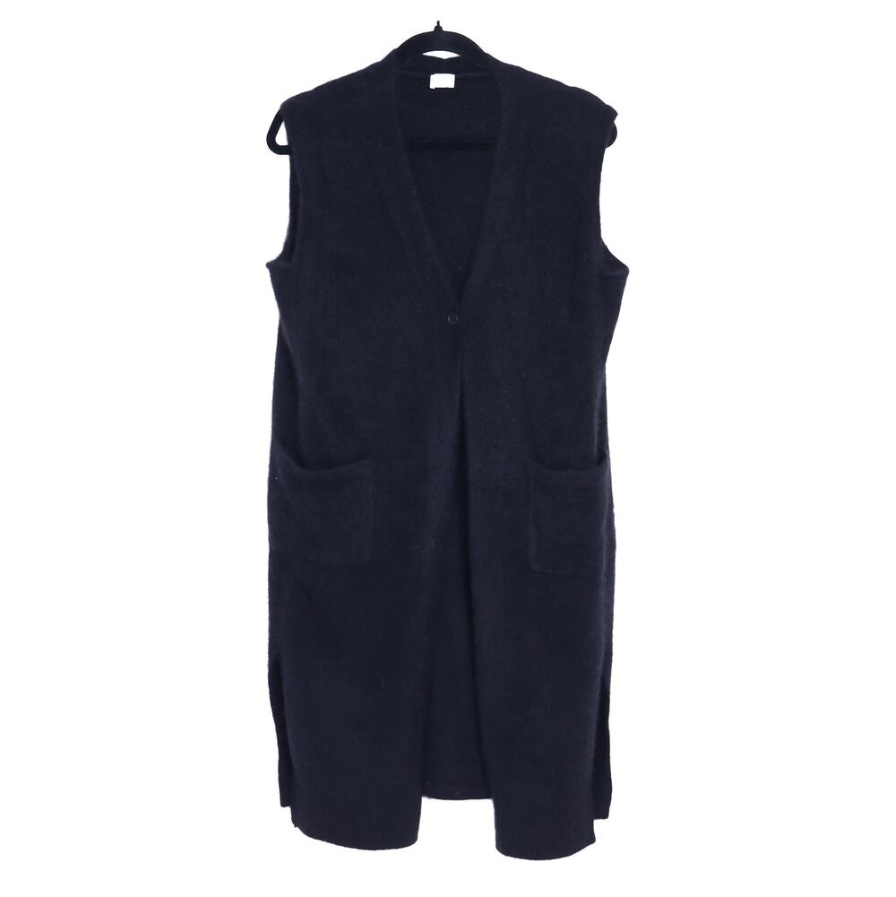 C.T.PLAGE Long Knit Racoon Wool Cardigan Black Knee Length Women's 40/US 8